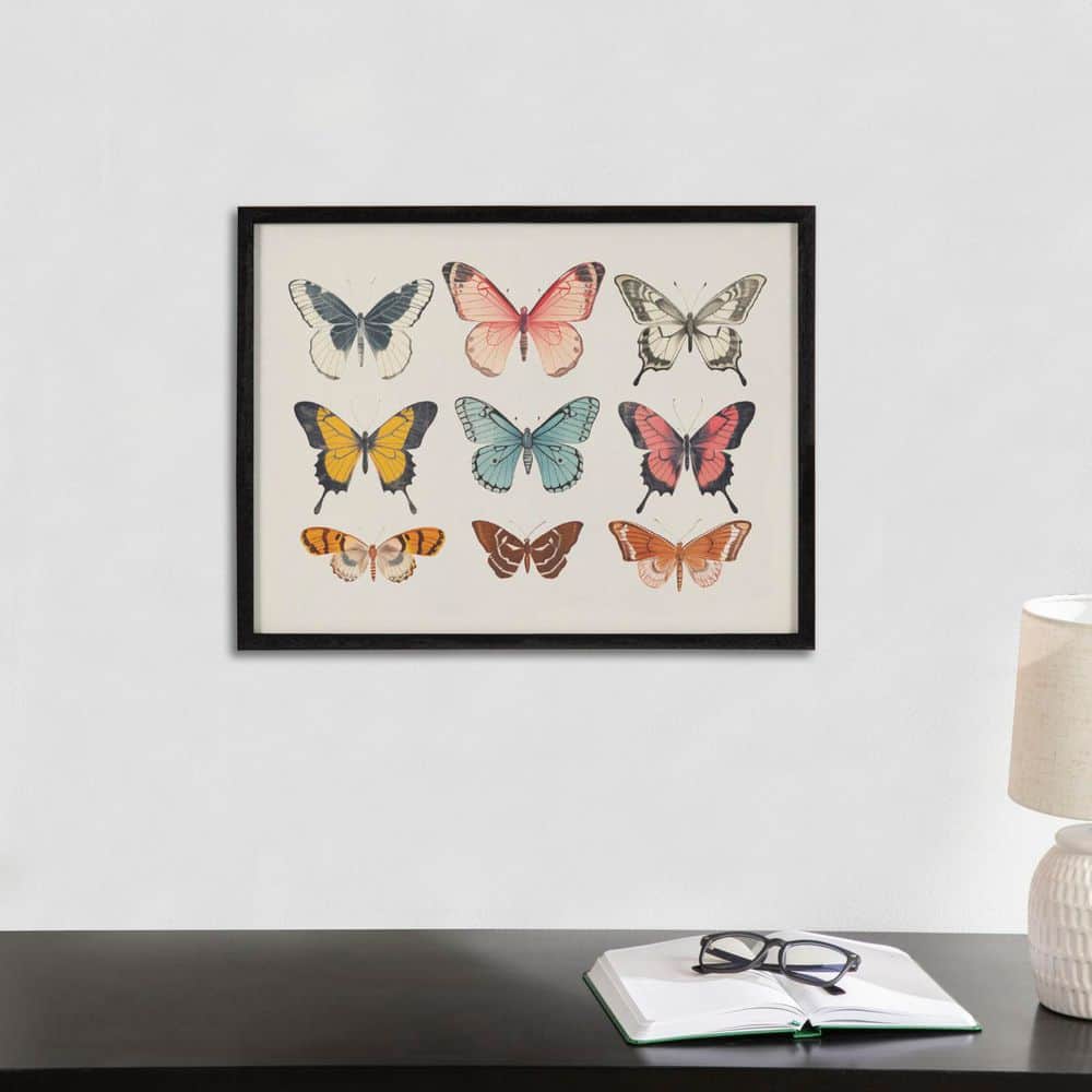 Vintage Style Muted Pastel Butterflies II Black Framed Wall Art