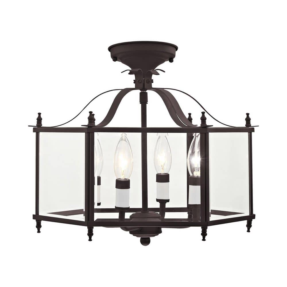Bronze 4-Light Pendant with Clear Beveled Glass Shade