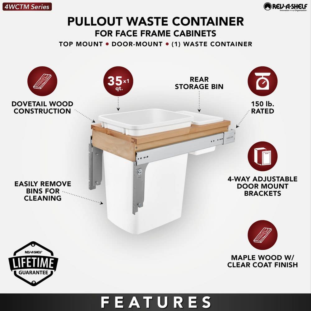 White Maple Pull-Out Kitchen Trash Can with Metal Frame