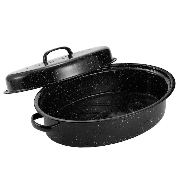 7 qt. Natural Procelain Carbon Steel Oval Roasting Pan with Domed Lid