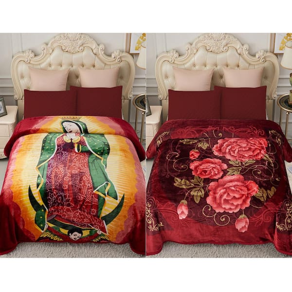 JML Mary 83"x91" Reversible Printed Polyester Fleece Mink Warm Thick Winter Blanket