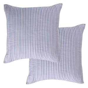 Coral Sealife Blue Striped Quilted Cotton Euro Sham -Set of 2