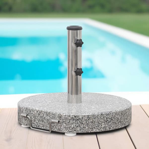 Maypex 66 lbs. Round Granite Patio Umbrella Base with Wheels and Handle in Gray