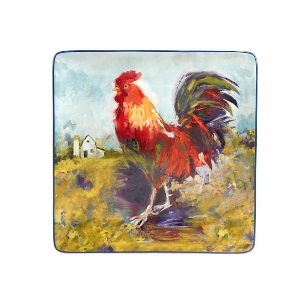 Certified International Rooster Meadow 12.5 in. Assorted Colors Earthenware Square Platter