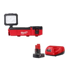 M12 12-Volt Lithium-Ion Cordless PACKOUT Flood Light with USB Charging and M12 4.0Ah Starter Kit