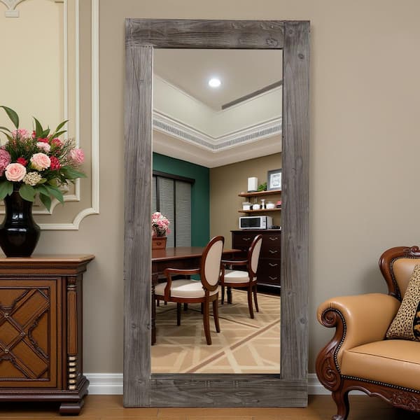 Gray 31 in. W x 70 in. H Rectangle Solid Wood Wide Edge Full Length Mirror (No Bracket)
