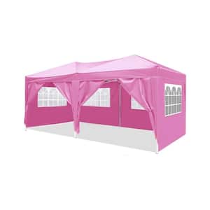 10 ft. x 20 ft. Pink Wedding Party Canopy Outdoor Portable Gazebo with 6-Removable Sidewalls, Carry Bag and 4-Weight Bag