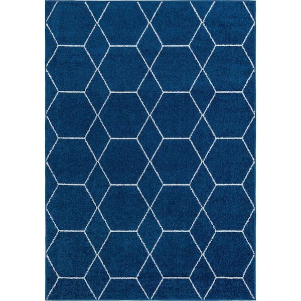 StyleWell Trellis Frieze Navy/Ivory 10 ft. x 14 ft. Geometric Area Rug