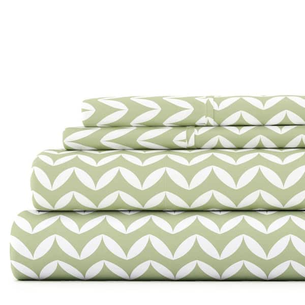 Becky Cameron 4-Piece Sage Geometric Microfiber Full Sheet Set