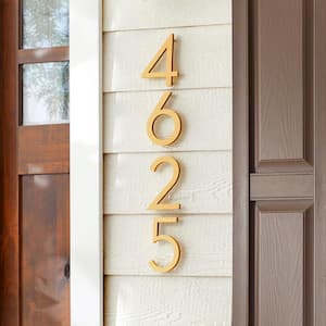 8 in. Brushed Brass Aluminum Floating or Flat Modern House Number 4