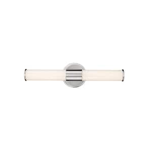 Trumann 18 in. 1-Light Brushed Nickel LED Vanity Light with White Shade