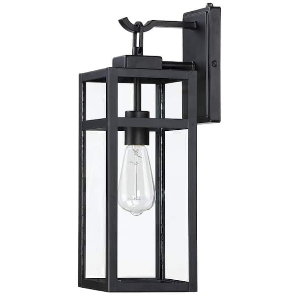 1 Light Black Dusk to Dawn Sensor Exterior Wall Lantern Fixture with E26 Base Socket