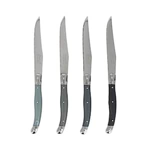 Laguiole 4.5 in. Stainless Steel Full Tang Serrated 4-Piece Steak Knife Set, Shades of Grey