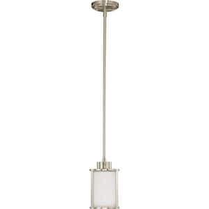Odeon 60-Watt 1-Light Brushed Nickel Shaded Mini Pendant Light with Satin White Glass Shade, No Bulbs Included