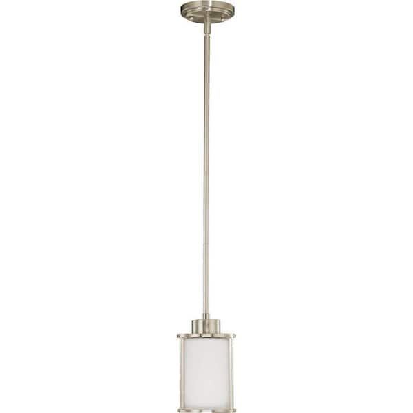 SATCO Odeon 60-Watt 1-Light Brushed Nickel Shaded Mini Pendant Light with Satin White Glass Shade, No Bulbs Included