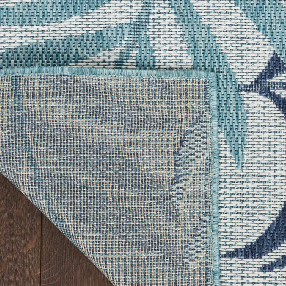 Blue and White Rectangular Synthetic Tropical Outdoor Rug 3' x 5'