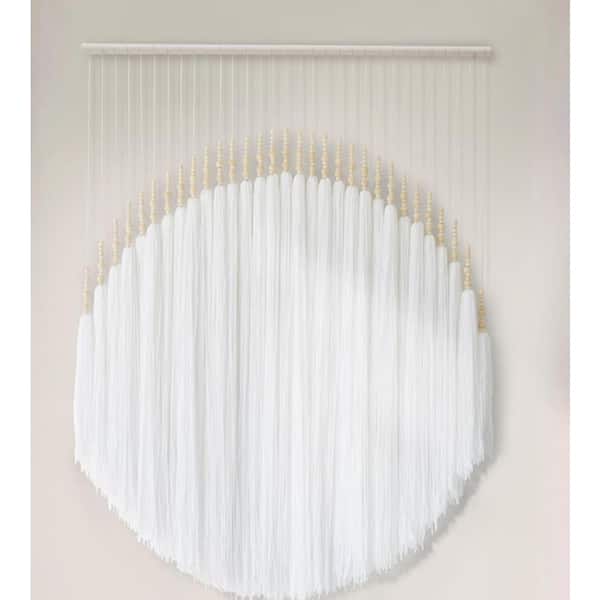 Unbranded White Boho Macrame Wall Hanging with Beads-55 in. x 39 in. Fiber Art for Bedroom & Living Room