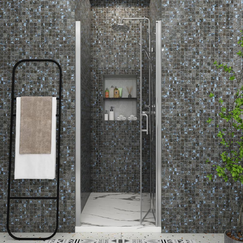 30 in. W x 72 in. H Bifold Semi-Frameless Shower Door in Chrome Finish with
