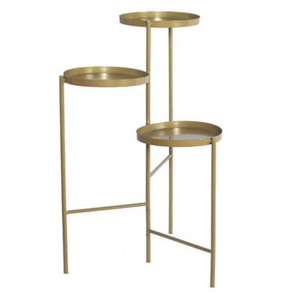 Karl home 30 in. H Gold 30 in. Round Metal Indoor Plant Stand 3-Pot