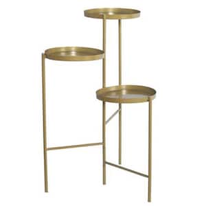 30 in. H Gold 30 in. Round Metal Indoor Plant Stand 3-Pot