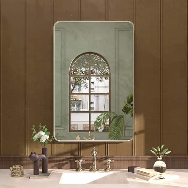 24 in. W x 36 in. H Rectangular Framed Wall Bathroom Vanity Mirror in Brushed Nickel