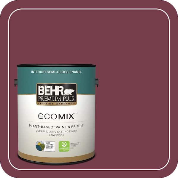 1 gal. #ICC-110 Vintage Merlot Semi-Gloss Enamel EcoMix Plant-Based Interior Paint & Primer