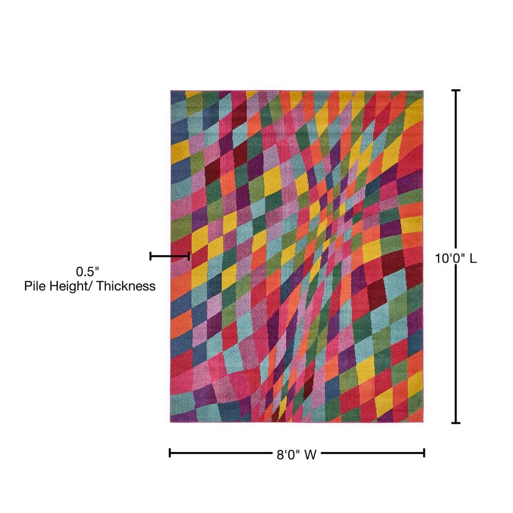 Colorful Geometric Multi-Color Synthetic 8' x 10' Area Rug