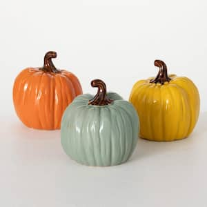 5.5" Colored Stoneware Pumpkin Set of 3