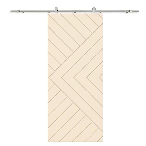CALHOME Chevron Arrow 36 in. x 84 in. Fully Assembled Beige Painted MDF Modern Sliding Barn Door with Hardware Kit
