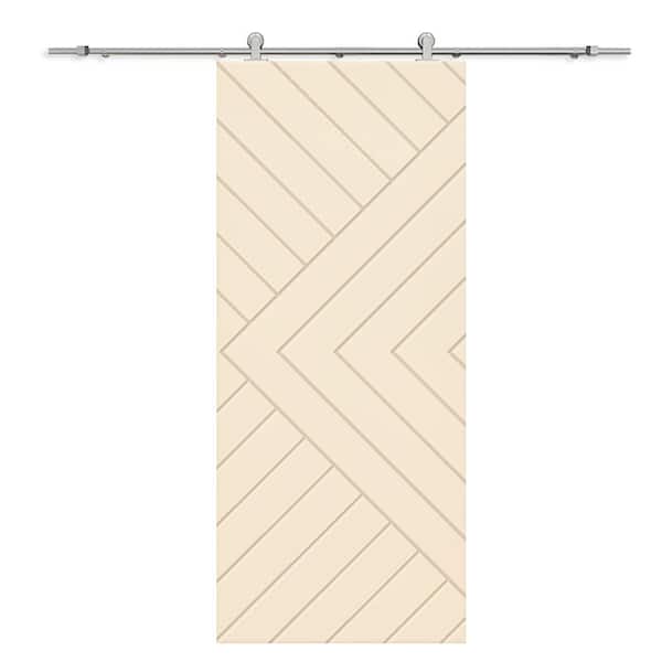 CALHOME Chevron Arrow 34 in. x 96 in. Fully Assembled Beige Stained MDF Modern Sliding Barn Door with Hardware Kit