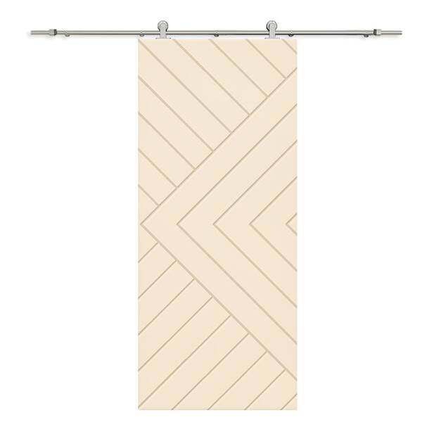 CALHOME Chevron Arrow 42 in. x 96 in. Fully Assembled Beige Stained MDF Modern Sliding Barn Door with Hardware Kit