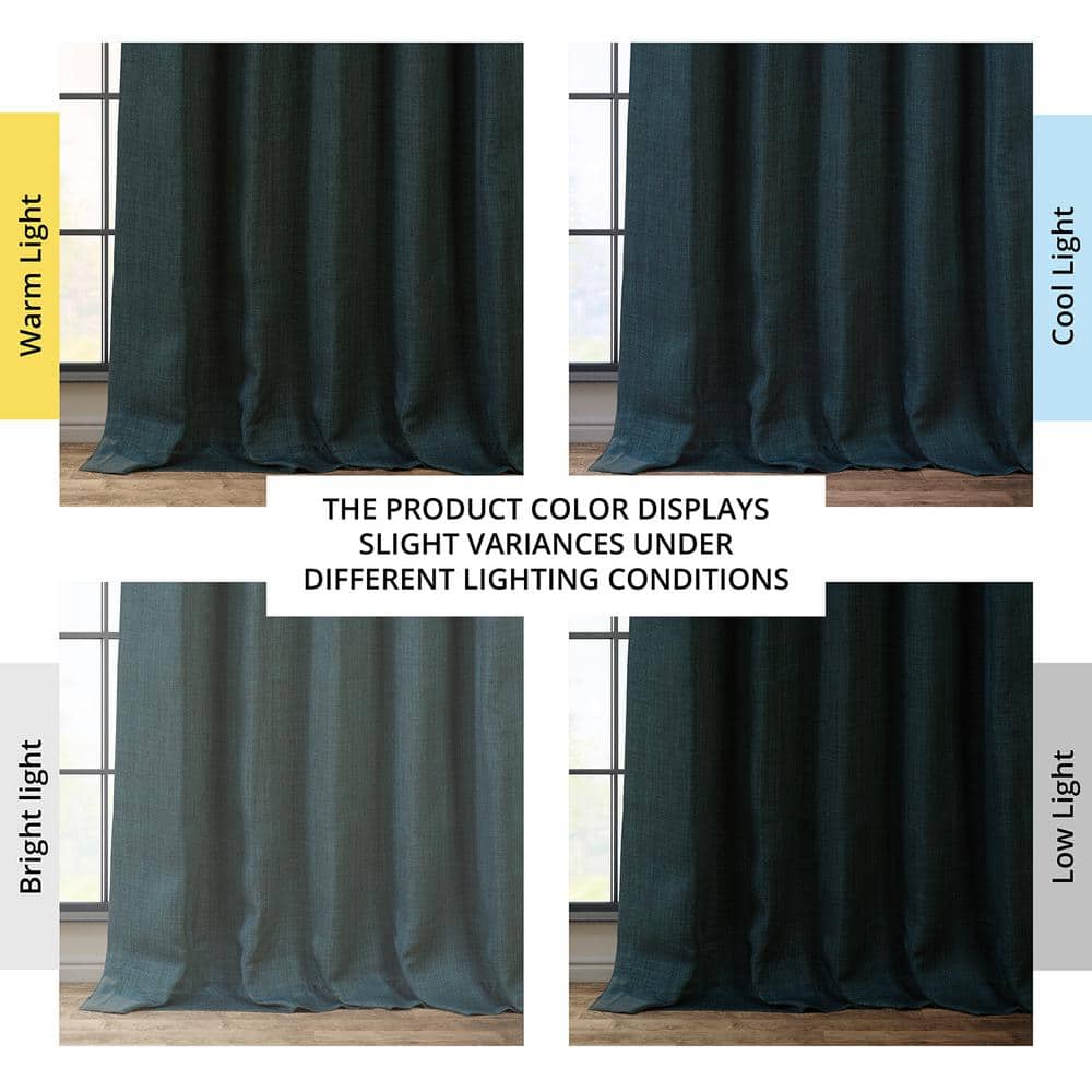 Focal Green Faux Linen Room Darkening Ground Length Drapes