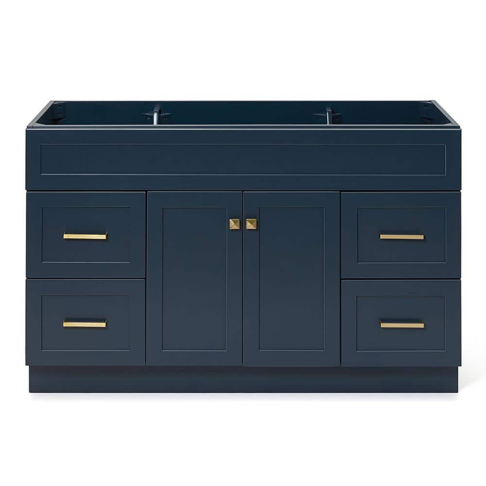 Midnight Blue 54" Freestanding Single Vanity Cabinet with Brass Hardware
