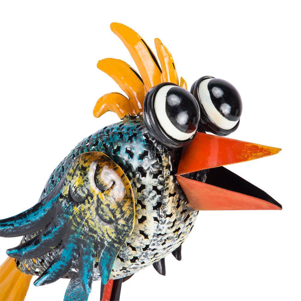 Quirky Multi-Colored Metal Wide-Eyed Bird Lawn Ornament