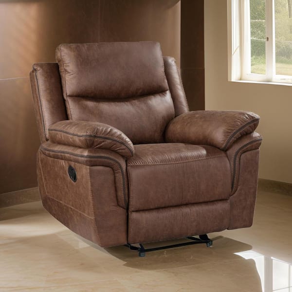 Benjara Brown Polyester Manual Glider Recliner with Gliding Hardware