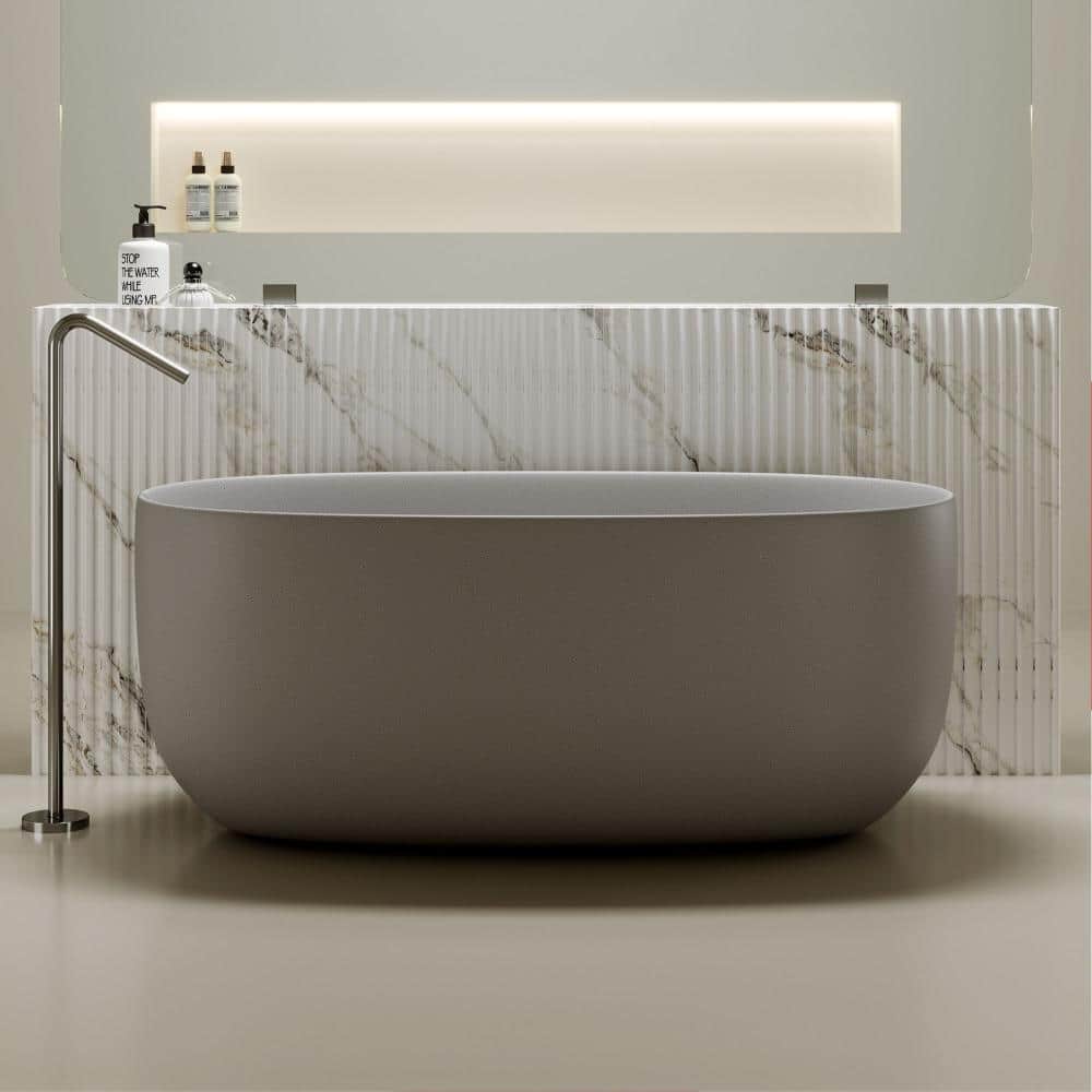 47 in. x 26 in. Solid Surface Flatbottom Freestanding Soaking Bathtub in Terrazzo Gray price history on PriceWatchPro