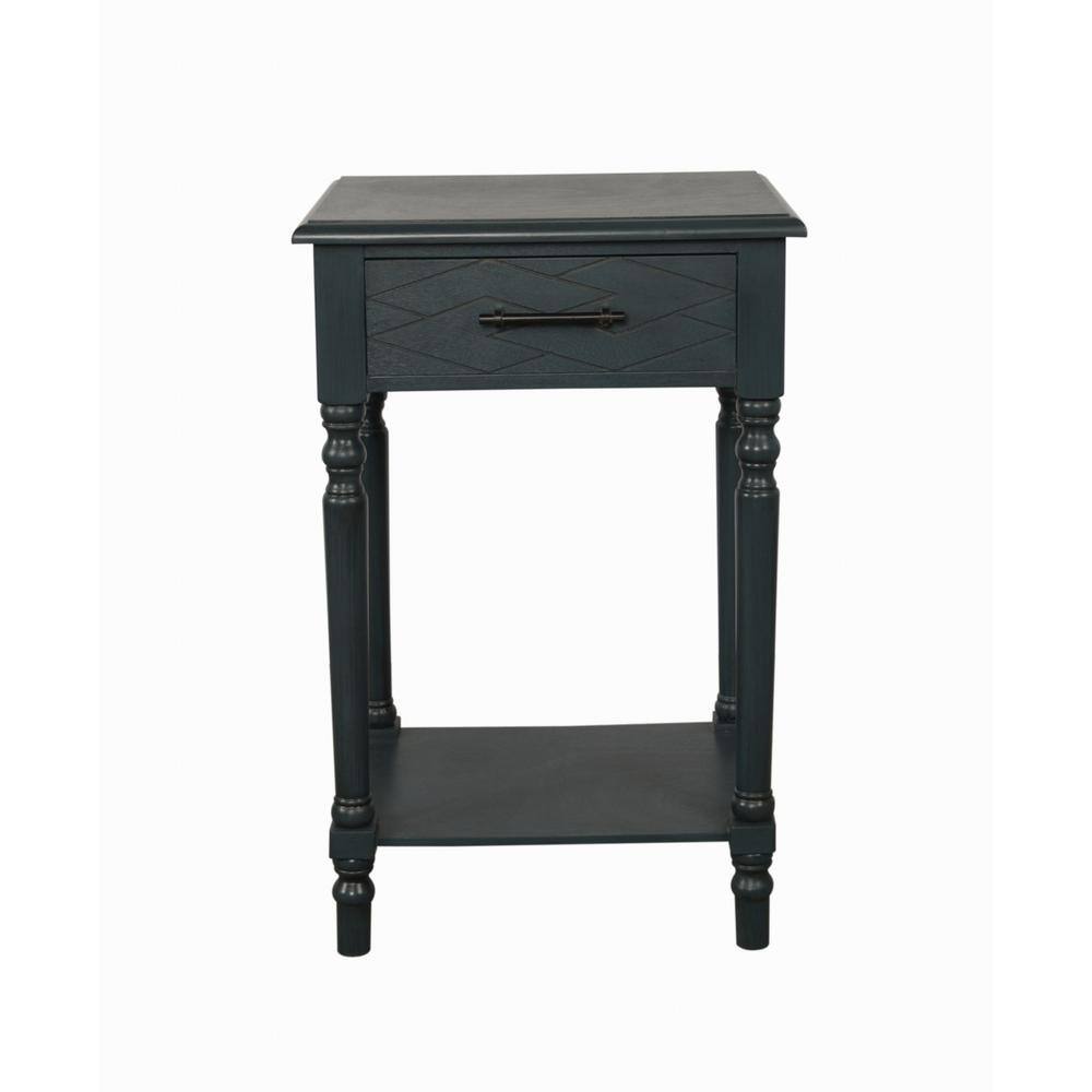 Decor Therapy 18 in. Anthony Antique Navy Square Wood Side Table with