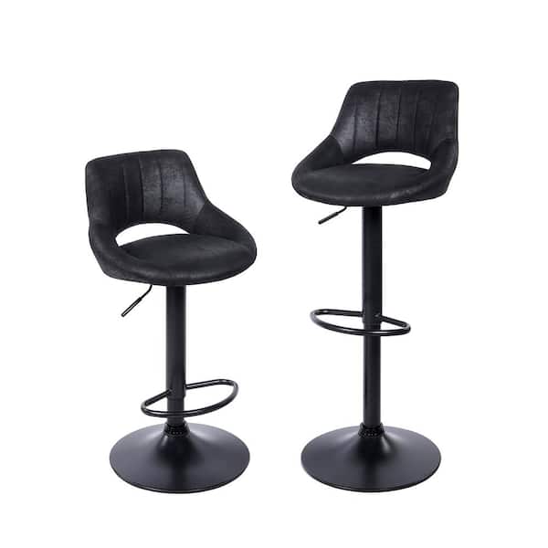 Faux Leather Swivel Adjustable Height, Black Leather Bar Stools Set Of 2
