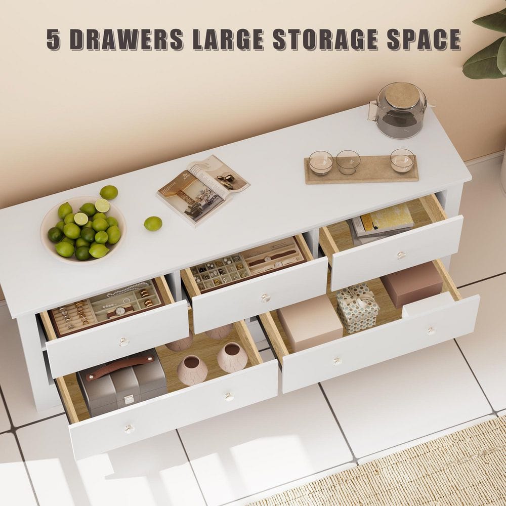 Creaser 52 in. Black MDF Dresser for Bedroom, Wide Chest of Drawers with 5-Wood Dresser Drawers - thumbnail 4