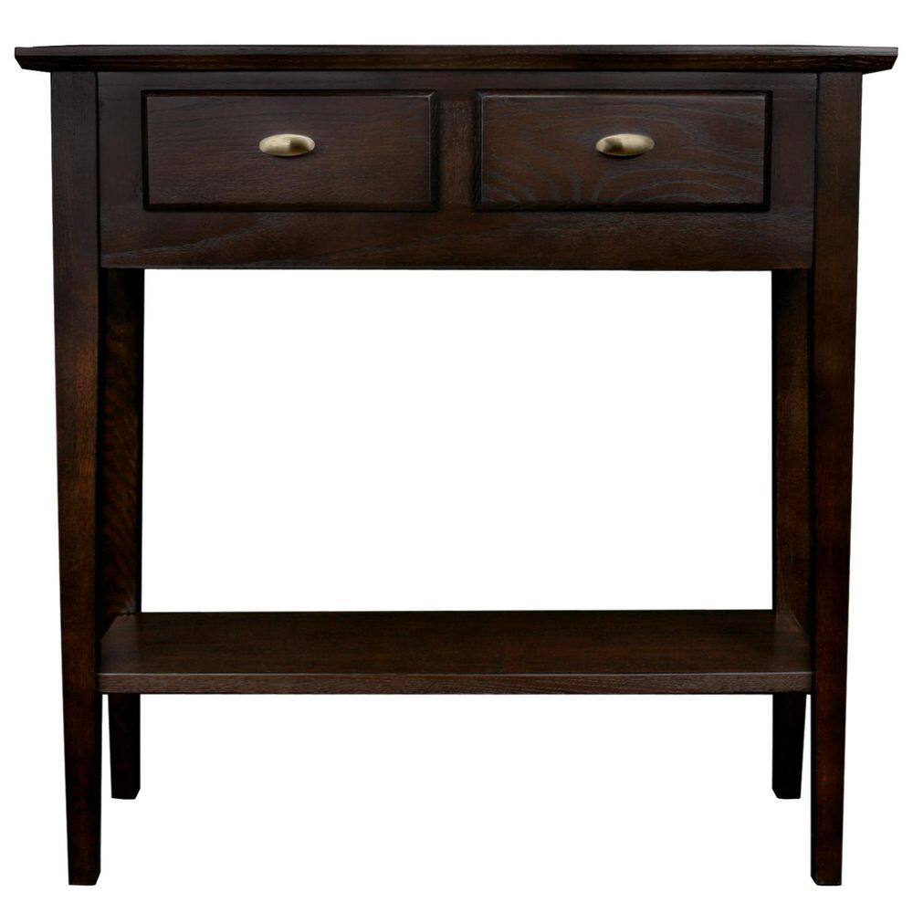 Chocolate Oak Slim Hall Console Table with Storage