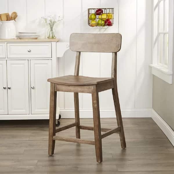 Torino 39 in. H Barnwood Wire - Brush Open Back Wood 24 in. Bar Stool with Wood Seat