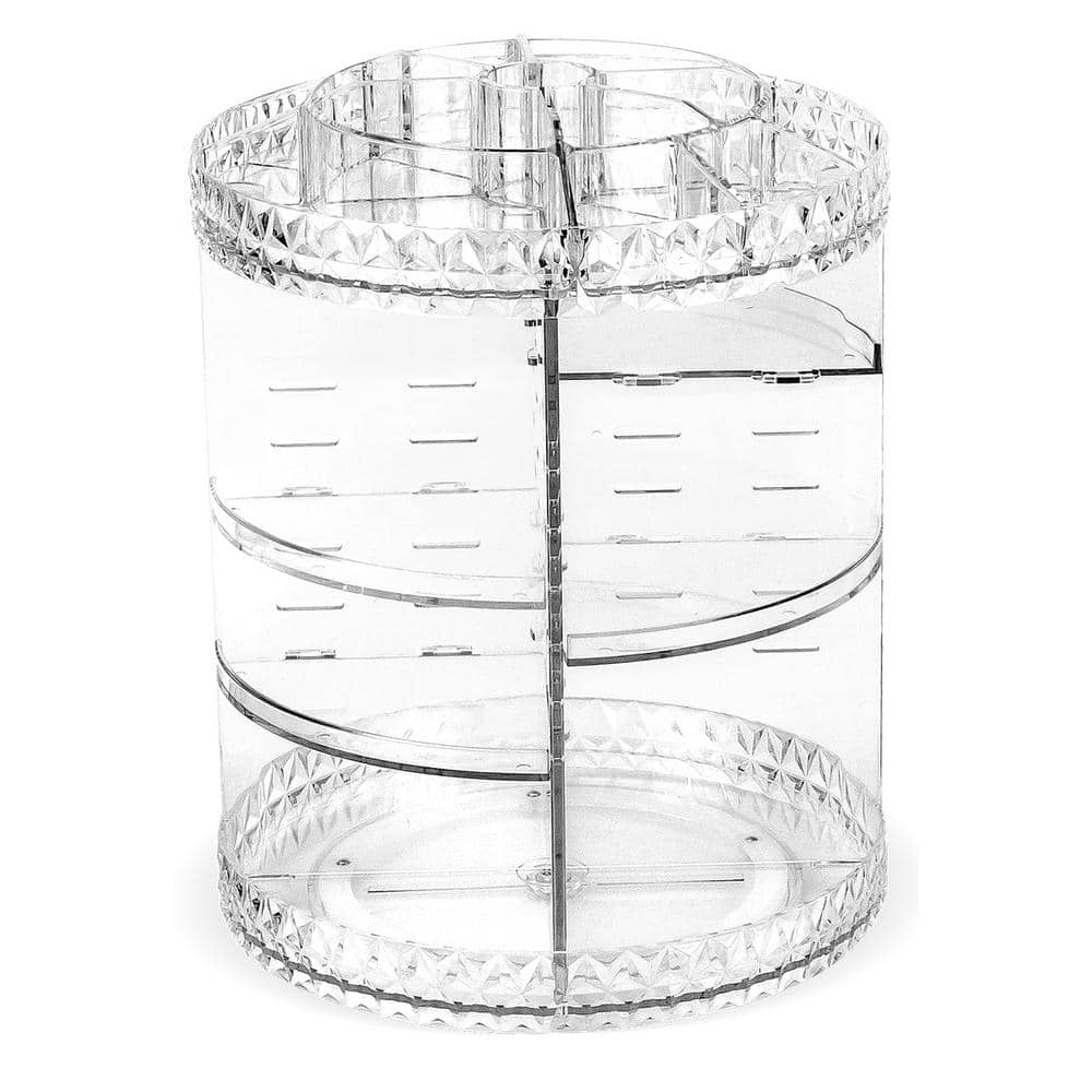 Clear Rotating Multi-Tier Cosmetic Organizer with Divided Slots