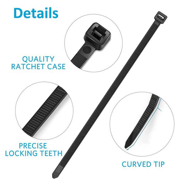 100 Pack Of 12-Inch Black Nylon Zip Ties - 60 Lb Strength, UV Resistant