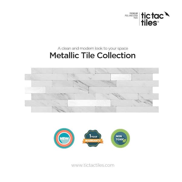 Metallic Tiles Marble White 11.5 in. W x 11.75 in. H Peel and Stick Decorative Metallic Wall Tile Backsplash (6 Tiles)