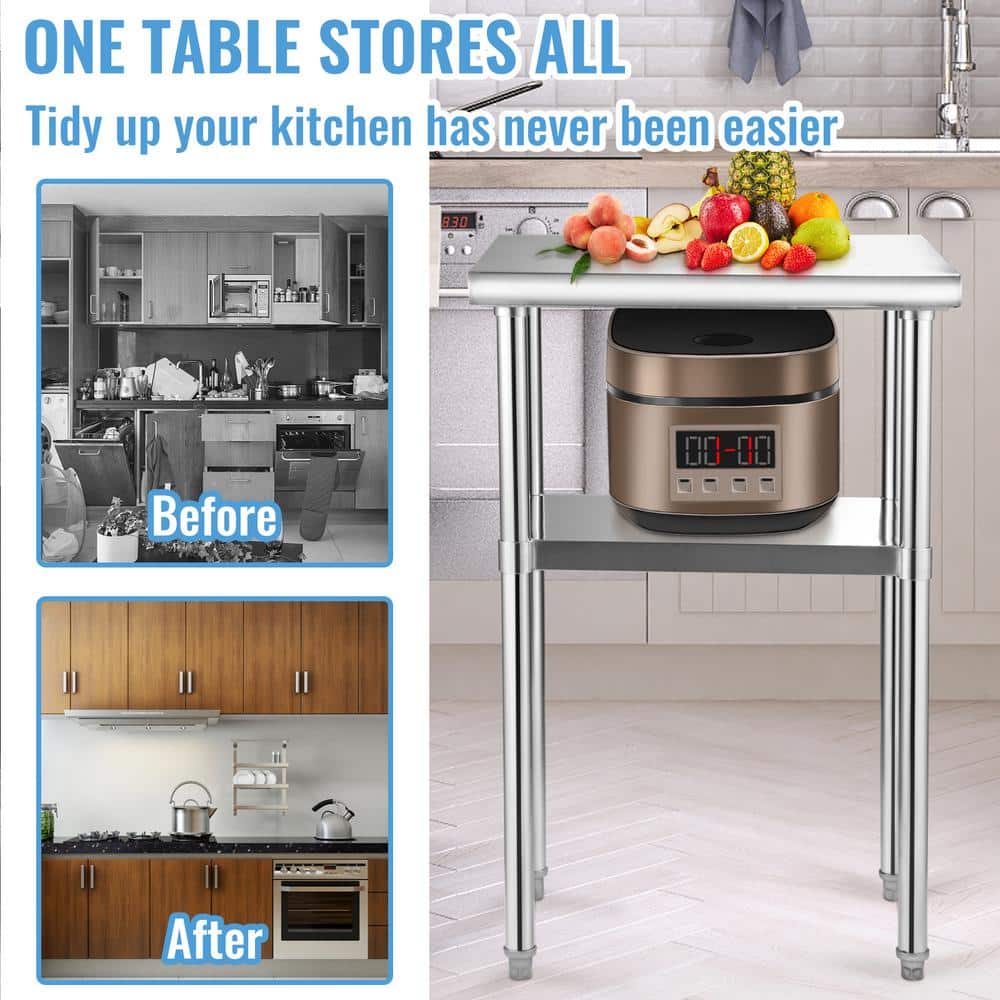 VEVOR 36" Stainless Steel Prep Table with Adjustable Undershelf