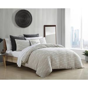 Textured Geo 3-Piece Light Gray Cotton Full/Queen Comforter Set
