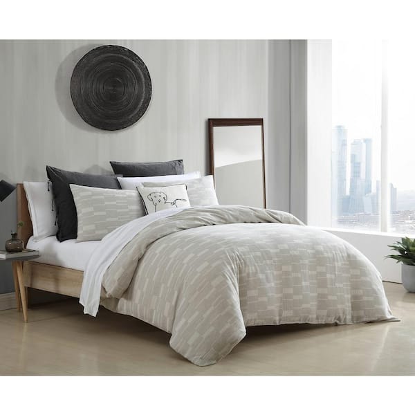 Ed Ellen Degeneres Textured Geo 3 Piece, Light Grey Bed Comforter Set Queen