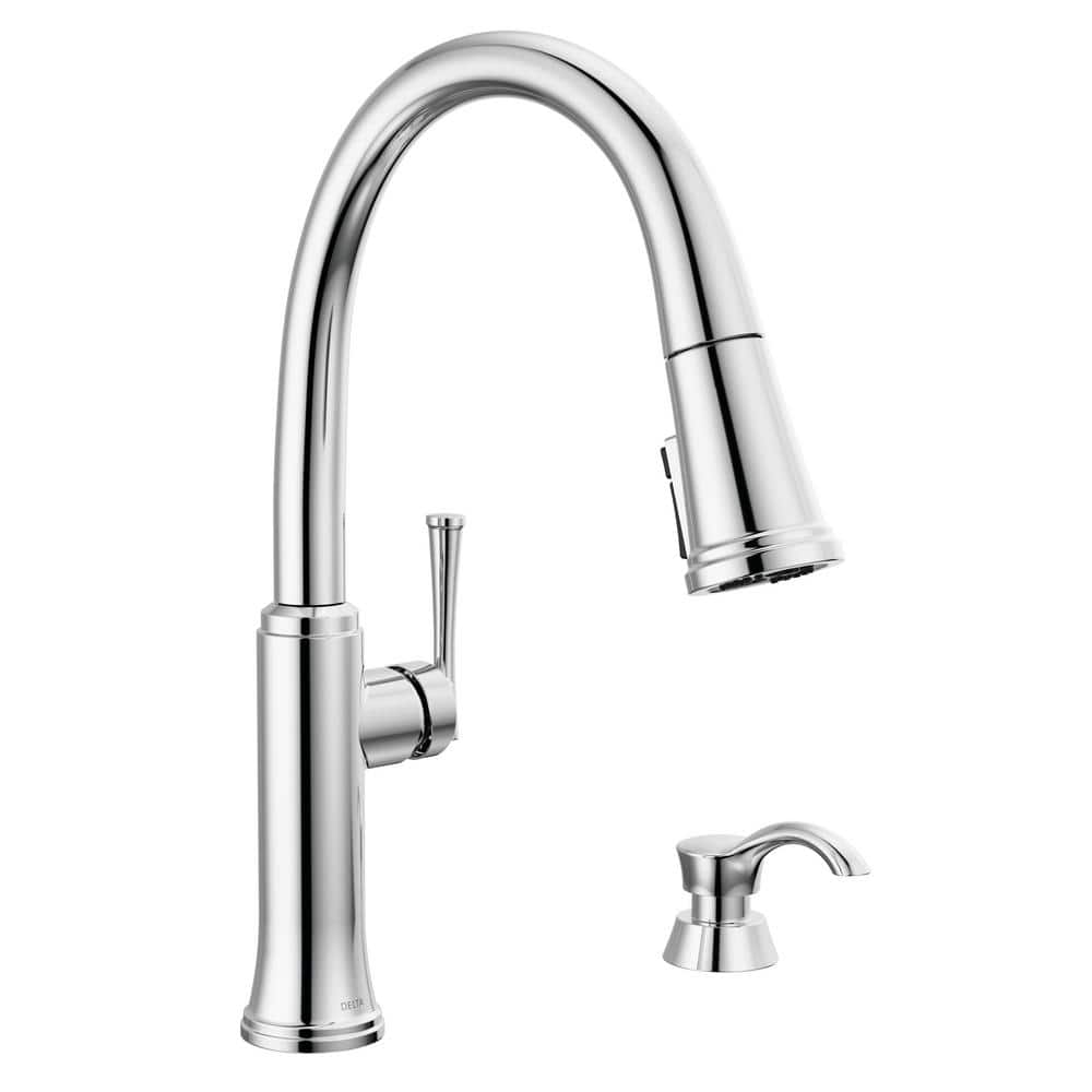 Chrome Single-Handle Pull Down Kitchen Faucet with Soap Dispenser