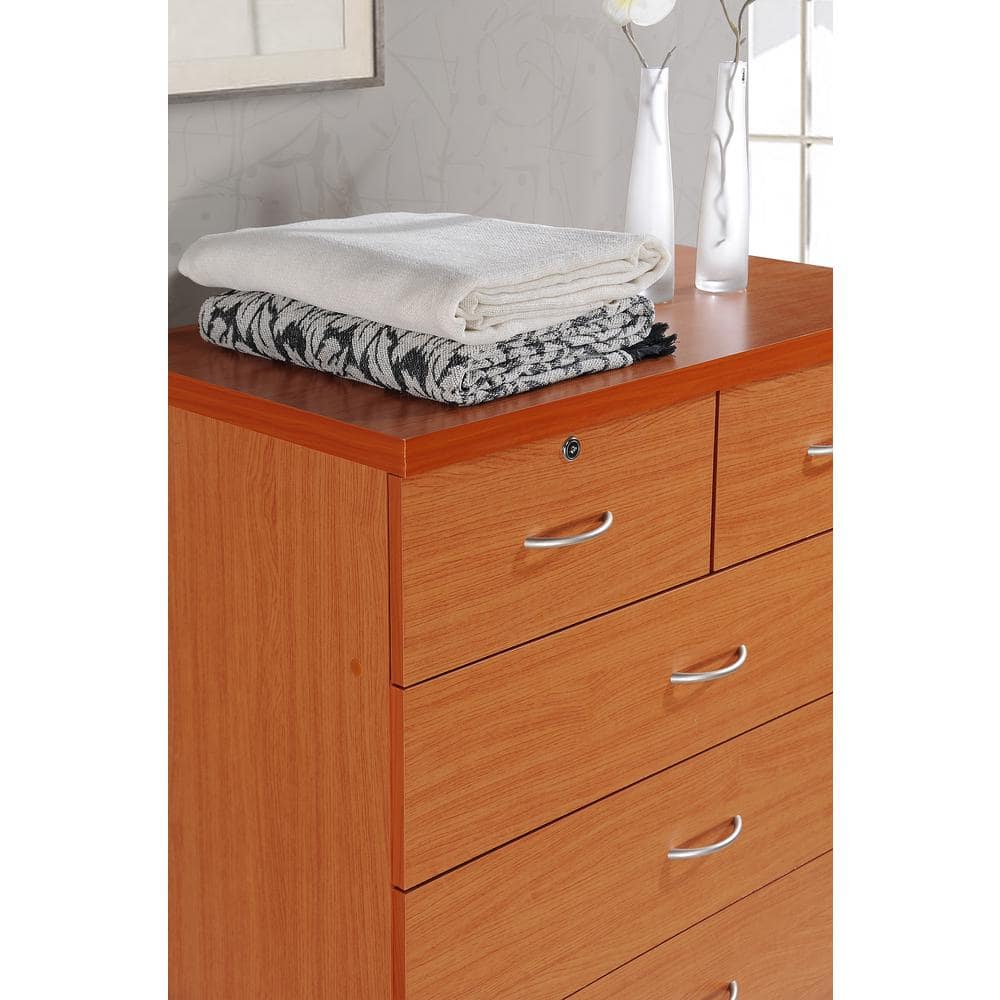 Cherry 48" Tall Wooden Dresser with Locks and Rollers