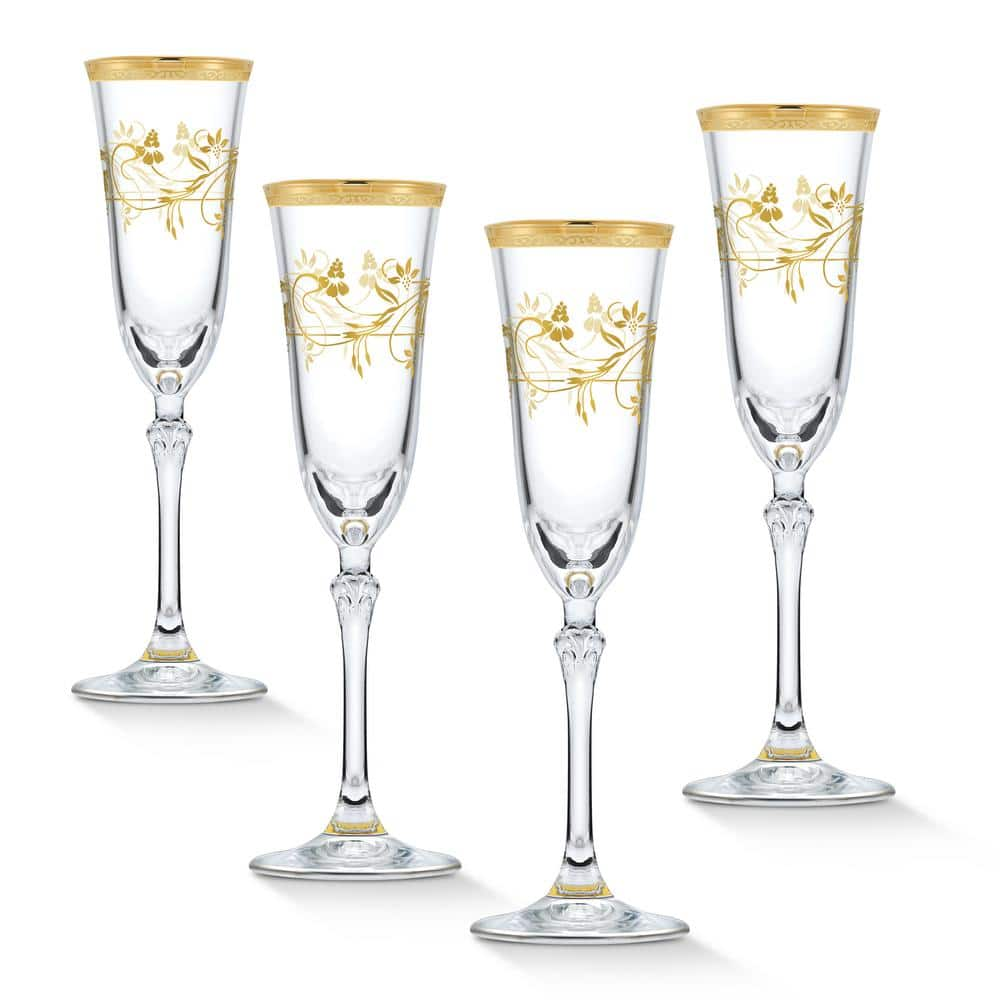 Gold Crackle Champagne Flute Glass (6 oz)